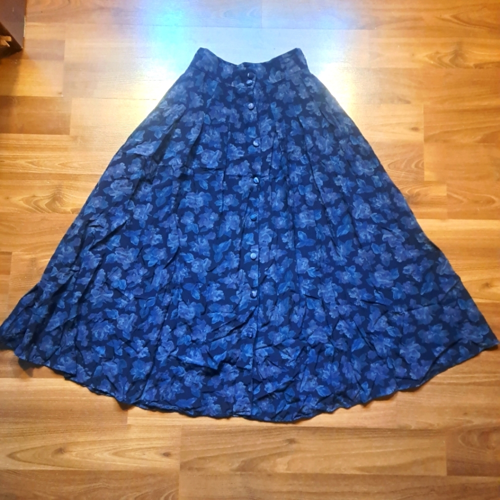 Vintage Blue Floral Midi Skirt